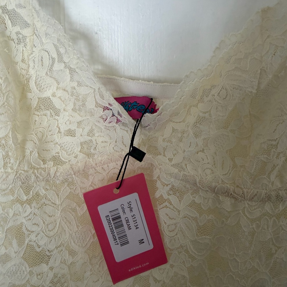 Edikted Cream Lace Chemise with V-Neck